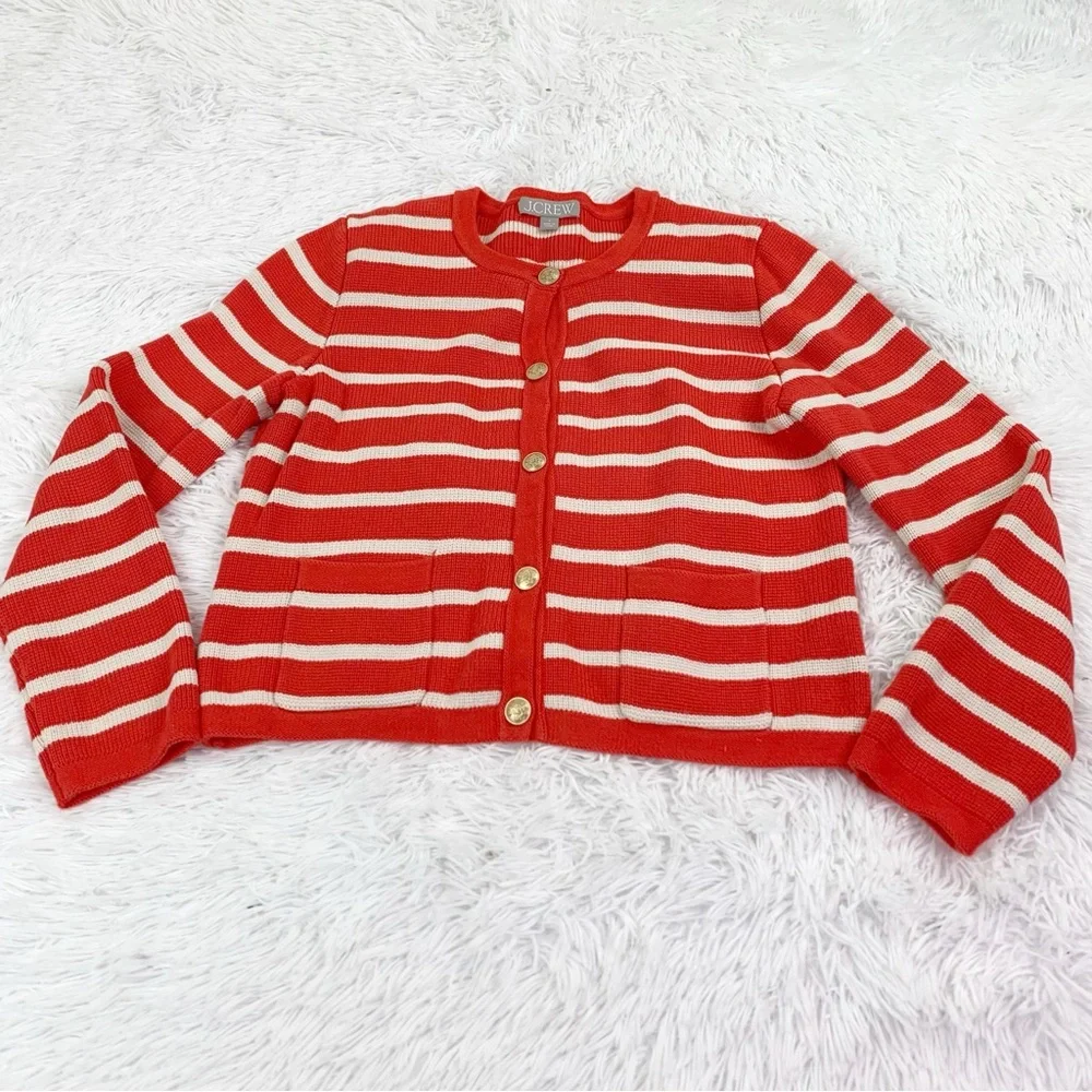 J Crew long sleeve Emilie sweater lady jacket in stripe  patched pockets‎
